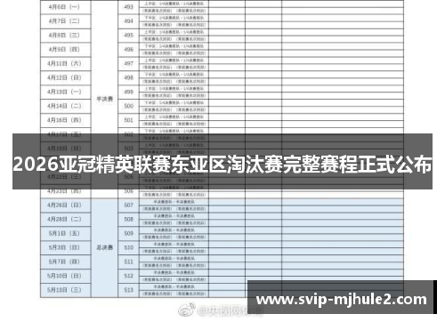 2026亚冠精英联赛东亚区淘汰赛完整赛程正式公布 2026亚冠精英联赛东亚区淘汰赛完整赛程正式公布